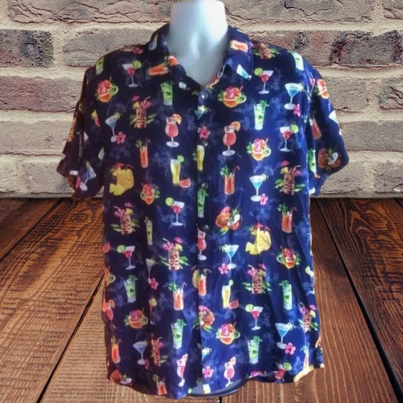 Island Haze XL Men's Hawaiian Tropical Cocktail Short Sleeve Button Down - Picture 1 of 8